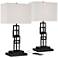 Gale Black Grid Table Lamps with Ports with Black Marble Riser