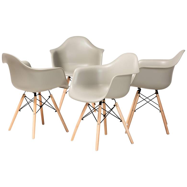 Image 2 Galen Beige Plastic Oak Brown Wood Dining Chairs Set of 4