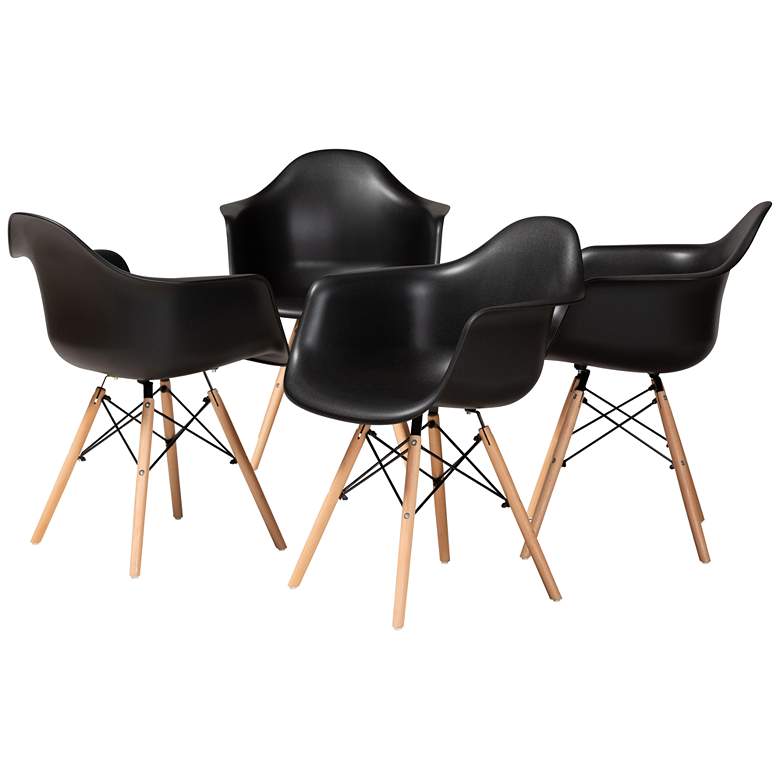 Image 2 Galen Black Plastic Oak Brown Wood Dining Chairs Set of 4
