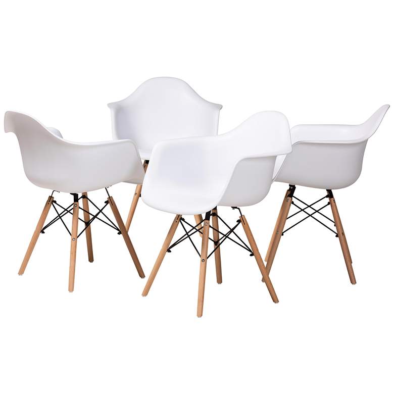 Image 2 Galen White Plastic Oak Brown Wood Dining Chairs Set of 4