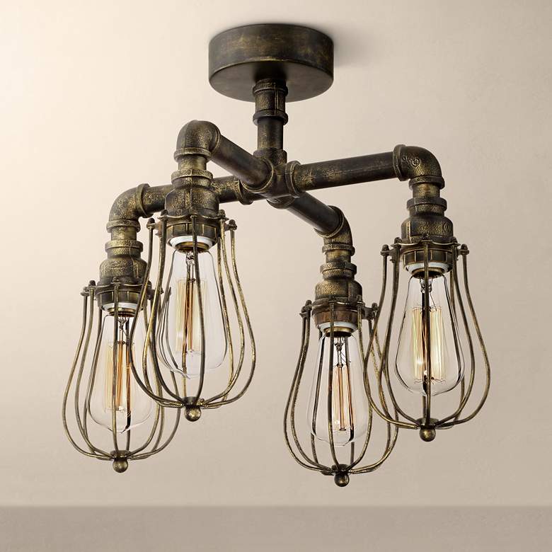Image 1 Galena 17 inch Wide 4-Light Golden Bronze Pipe Ceiling Light