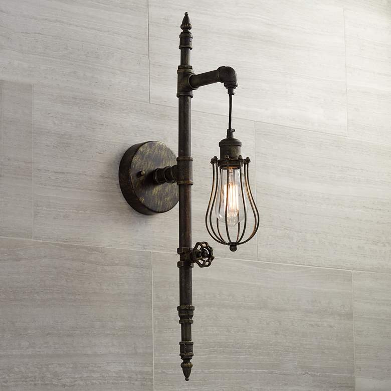 Image 1 Galena 30 inch High Bronze Pipe Wall Sconce