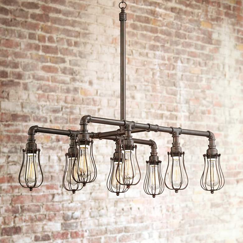 Image 1 Galena 33" Wide Bronze LED Pipe Kitchen Island Light Pendant