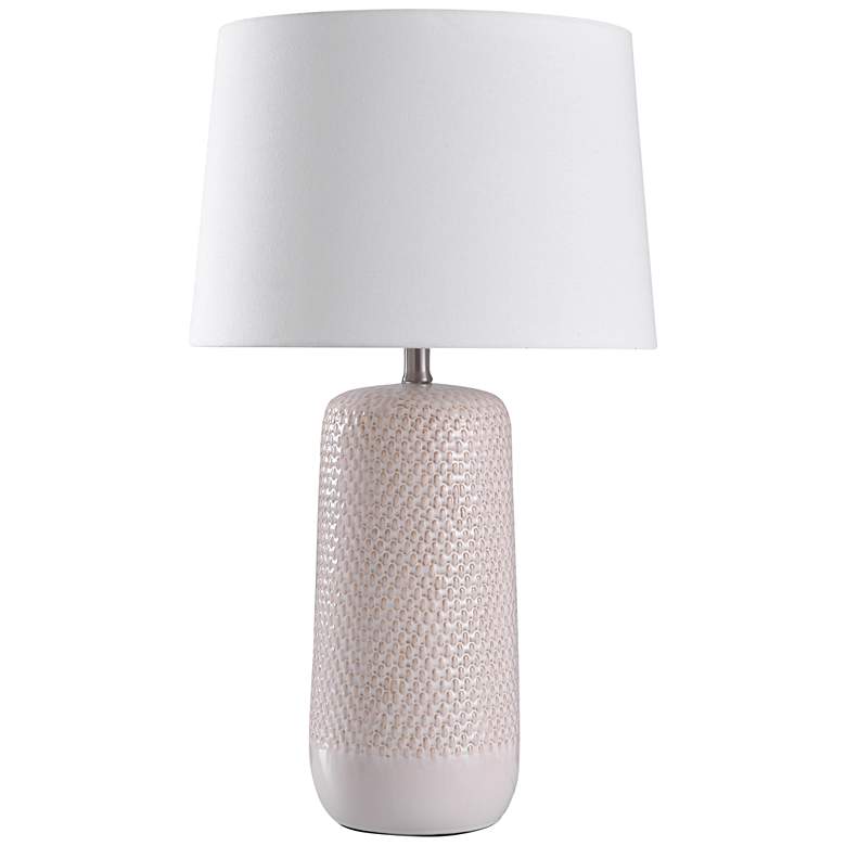 Image 1 Galey Beige Woven Wicker Textured Ceramic Table Lamp