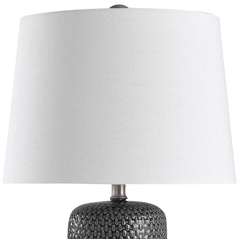 Image 2 Galey Navy Blue Woven Wicker Textured Ceramic Table Lamp more views