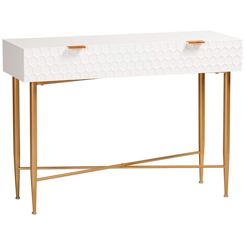 Image 2 Galia 41 3/4 inchW White Wood Gold Metal 1-Drawer Console Table