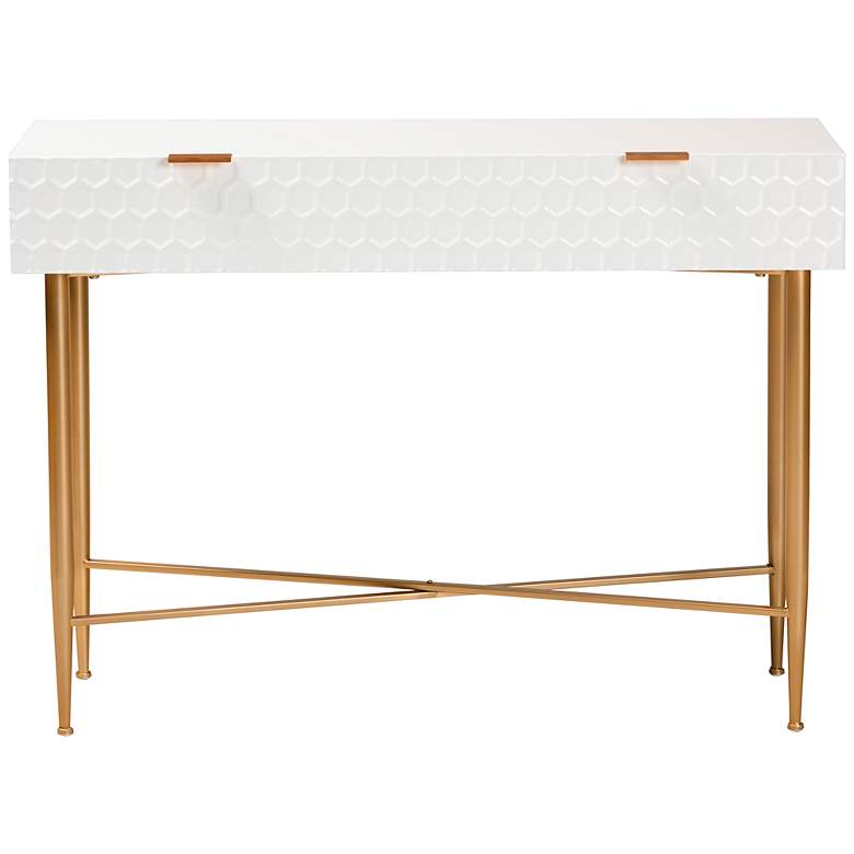 Image 6 Galia 41 3/4 inchW White Wood Gold Metal 1-Drawer Console Table more views
