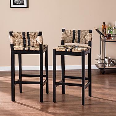 Gallacano 29 1/2" Black Natural Seagrass Bar Stools Set of 2