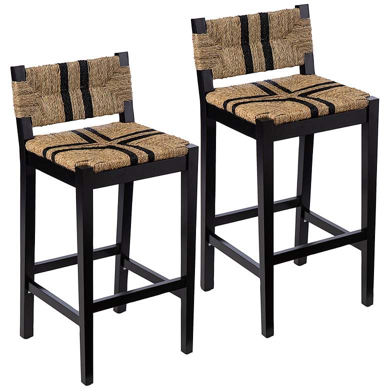 Image 2 Gallacano 29 1/2" Black Natural Seagrass Bar Stools Set of 2
