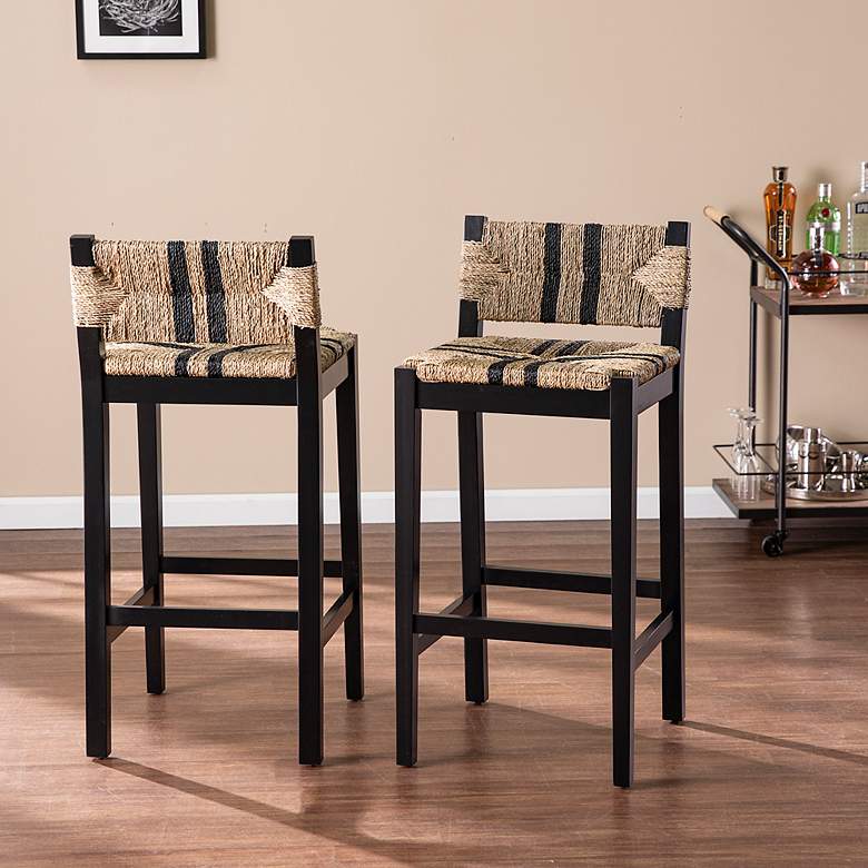Image 1 Gallacano 29 1/2" Black Natural Seagrass Bar Stools Set of 2