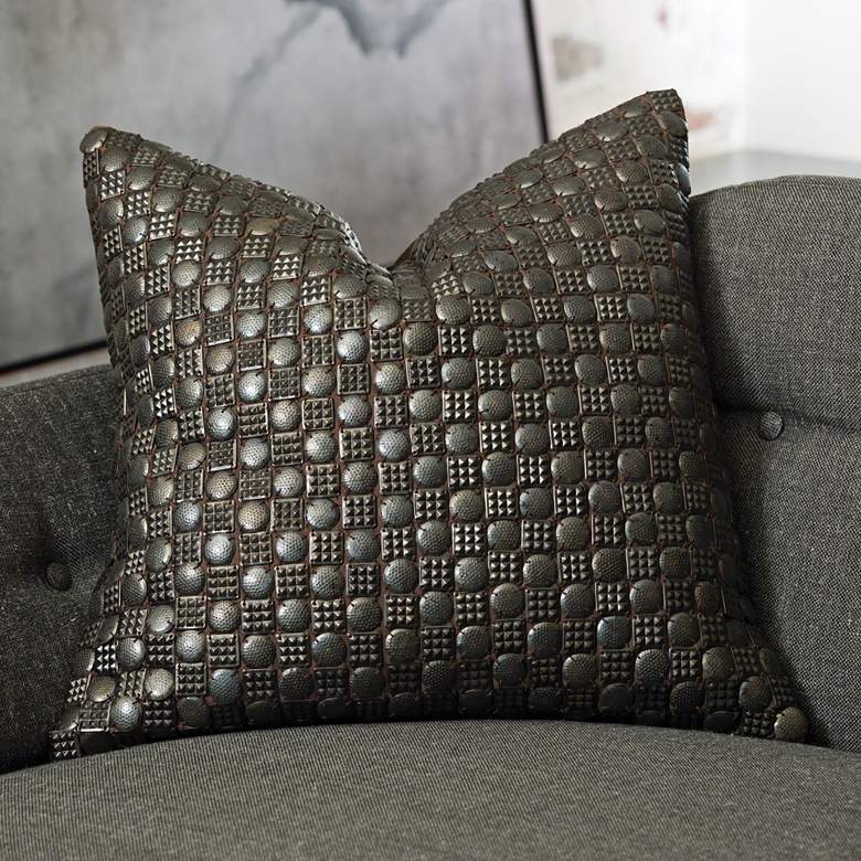 Image 1 Gallagher Bronze 20 inch Square Beaded Cotton Accent Pillow
