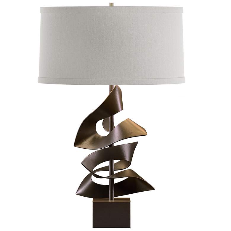 Image 1 Gallery 24.7" High Bronze Twofold Table Lamp With Flax Shade