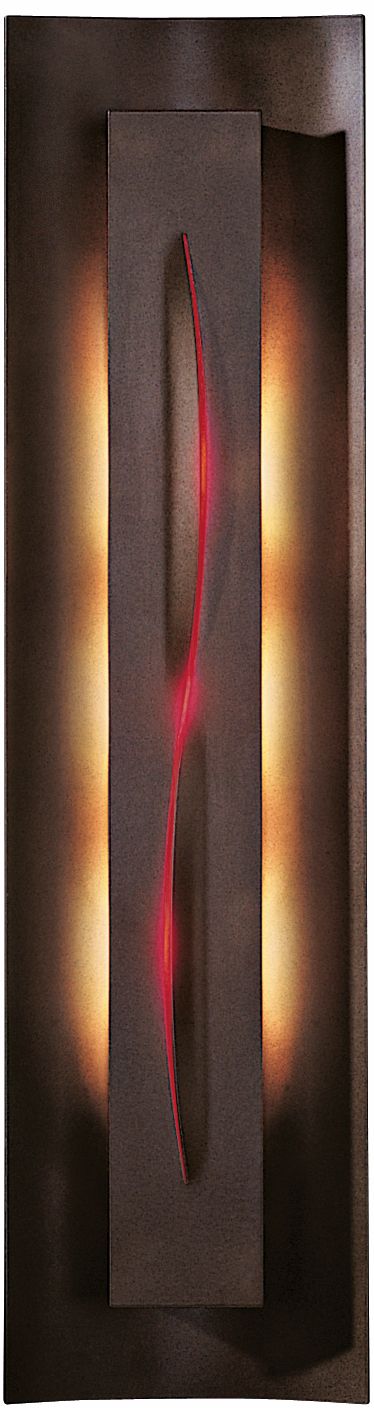 Gallery 27.25" High Bronze Curved Cutout Sconce With Red Glass Shade
