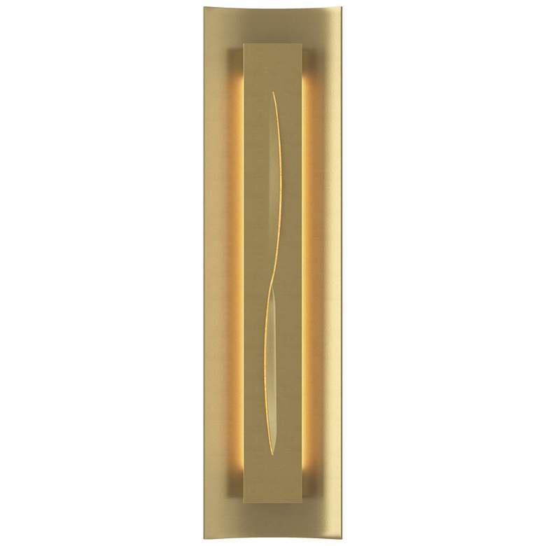 Image 1 Gallery 27.25 inchH Amber Glass Curved Cutout Modern Brass Sconce