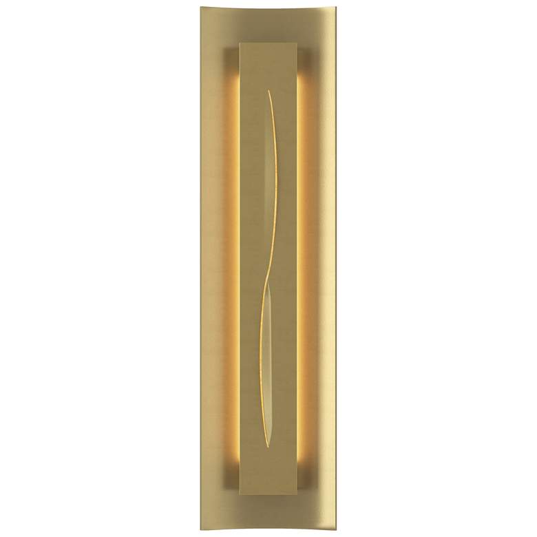 Image 1 Gallery 27.25"H Amber Glass Curved Cutout Modern Brass Sconce