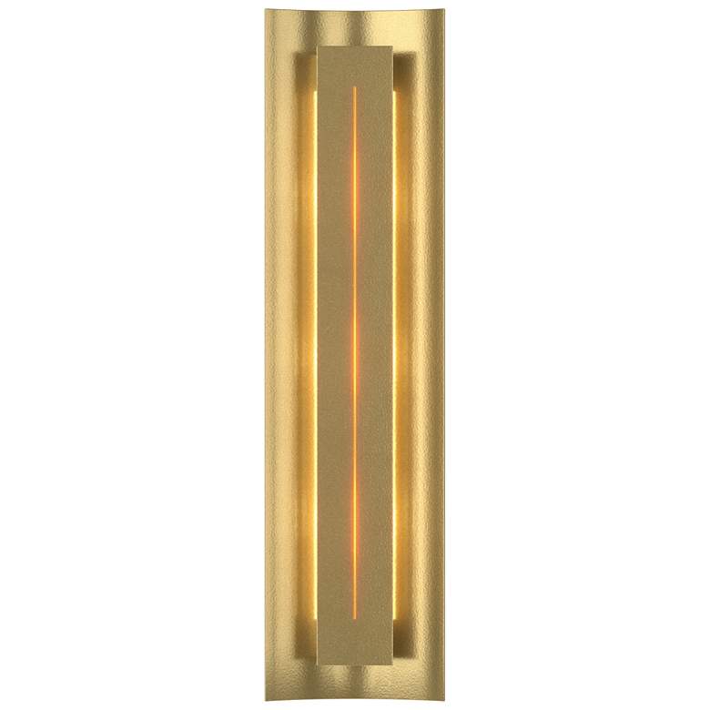 Image 1 Gallery 27.25 inchH Amber Glass Straight Cutout Modern Brass Sconce