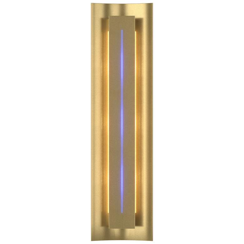 Image 1 Gallery 27.25 inchH Blue Glass Straight Cutout Modern Brass Sconce