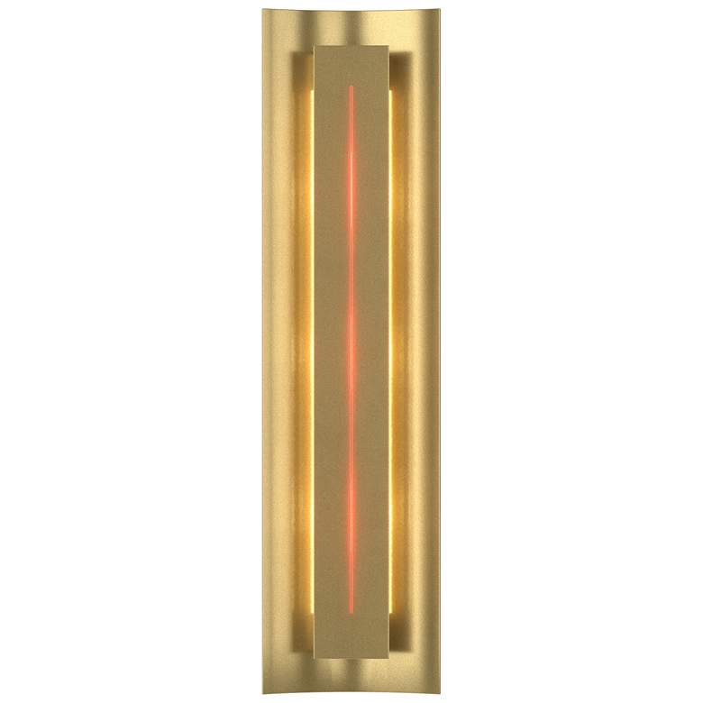 Image 1 Gallery 27.25 inchH Red Glass Straight Cutout Modern Brass Sconce