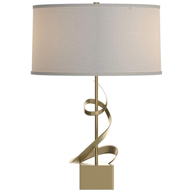 Image 1 Gallery Spiral 22.9 inch High Modern Brass Table Lamp With Flax Shade