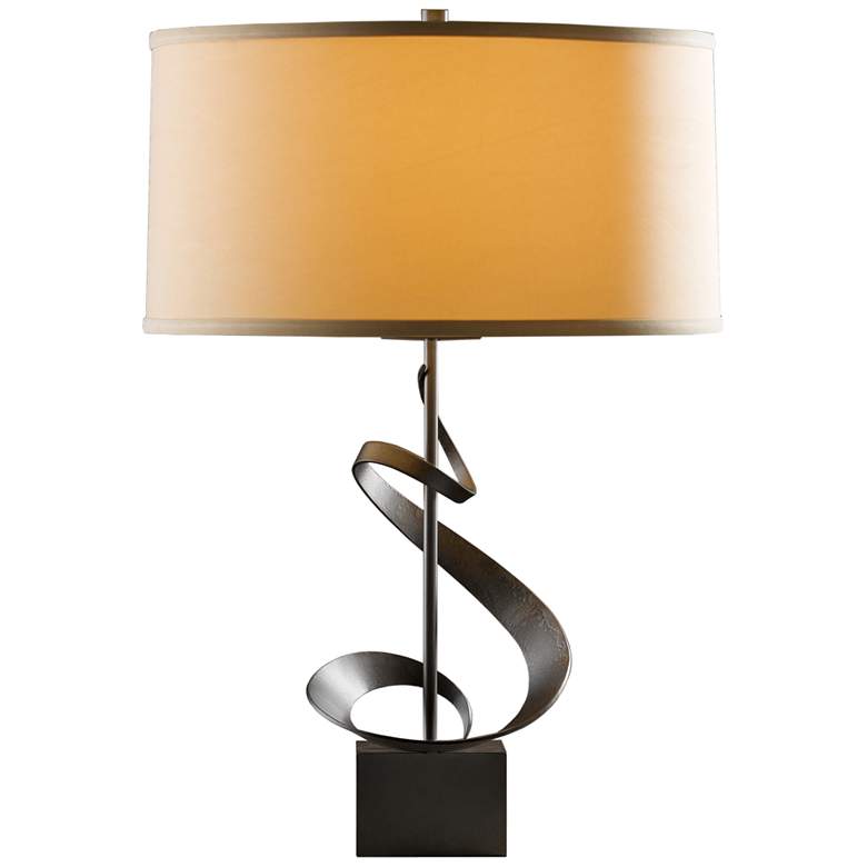 Image 1 Gallery Spiral Table Lamp - Dark Smoke Finish - Doeskin Suede Shade