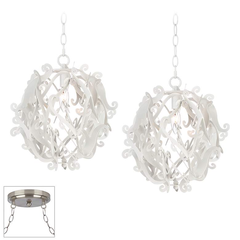 Image 1 Gallery White Curl Brushed Steel 2-Light Multi Pendant