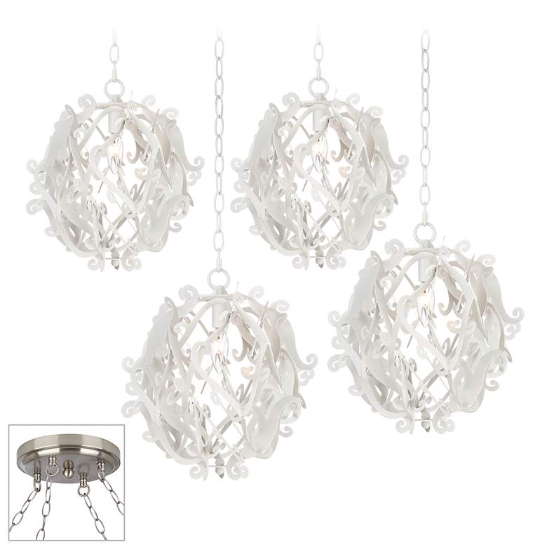Image 1 Gallery White Curl Brushed Steel 4-Light Multi Pendant