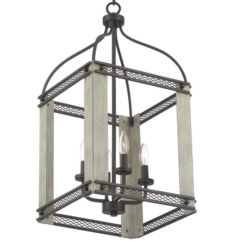Image 6 Gallo 14" Wide Bronze and Painted Wood 4-Light Lantern Pendant Light more views