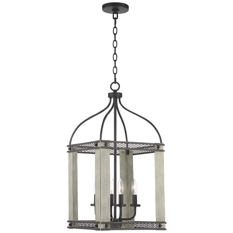 Image 7 Gallo 14" Wide Bronze and Painted Wood 4-Light Lantern Pendant Light more views