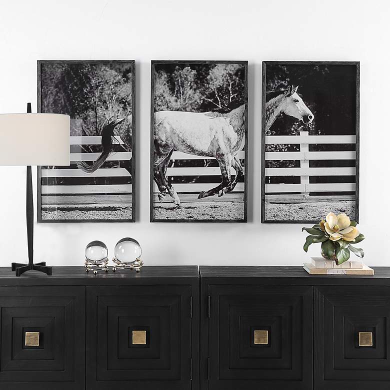 Image 4 Galloping Forward 3-Piece Framed Printed Wall Art Set more views