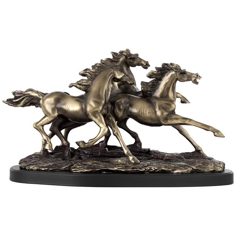 Image 1 Galloping Western Stallions 14" Wide Table Sculpture