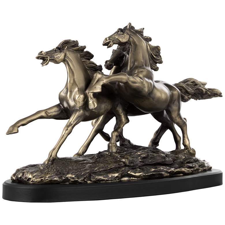 Image 3 Galloping Western Stallions 14 inch Wide Table Sculpture more views