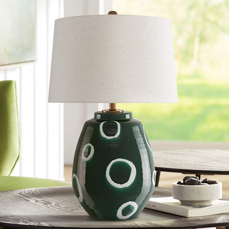 Image 1 Gallus Green and White Terracotta Ginger Jar Table Lamp