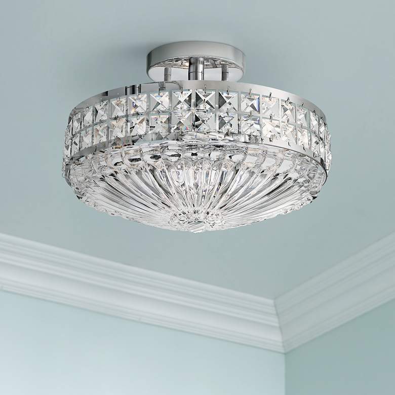 Galvan 12 1/2&quot; Wide Traditional Chrome and Crystal Ceiling Light