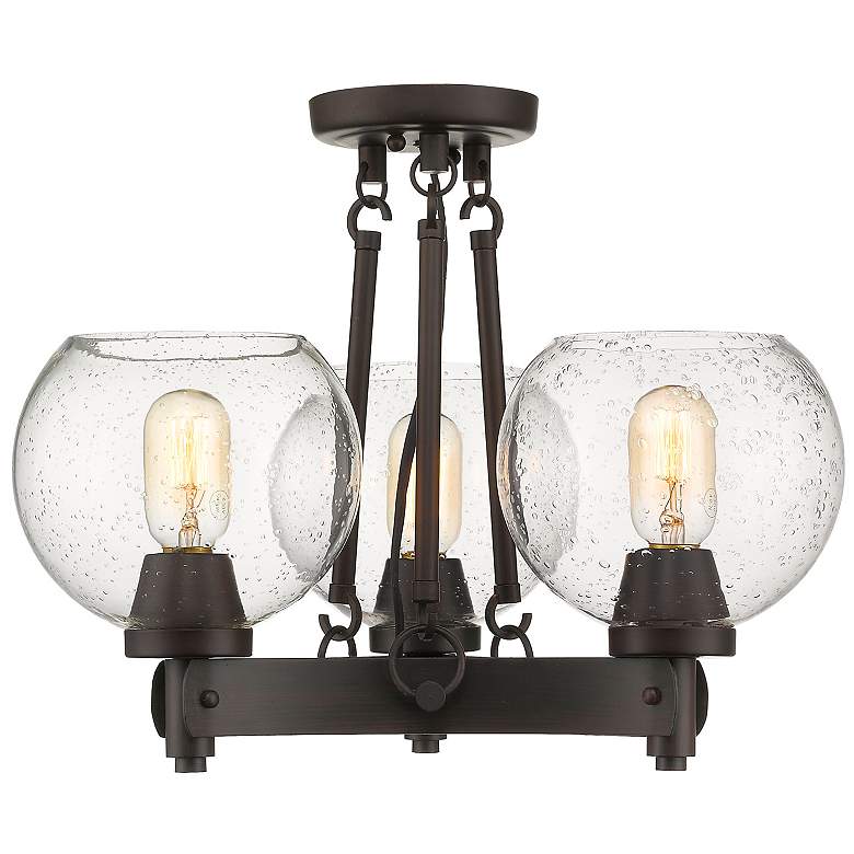 Image 1 Galveston 18" Wide 3-Light Semi-Flush in Rubbed Bronze with Seeded Gla