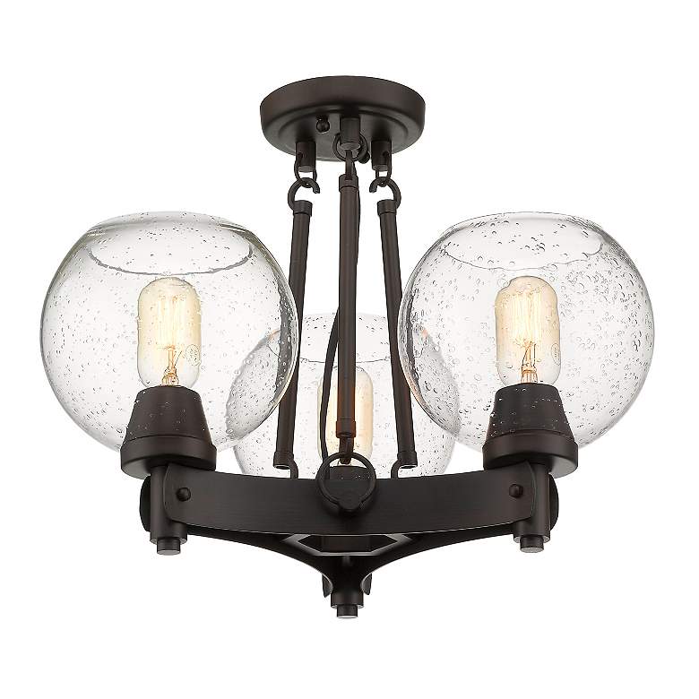 Image 2 Galveston 18" Wide 3-Light Semi-Flush in Rubbed Bronze with Seeded Gla more views