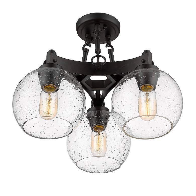 Image 3 Galveston 18" Wide 3-Light Semi-Flush in Rubbed Bronze with Seeded Gla more views