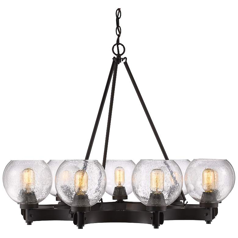 Image 1 Galveston 37 inch Wide Rubbed Bronze 9-Light Chandelier With Seeded Glass