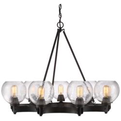 Galveston 37&quot; Wide Rubbed Bronze 9-Light Chandelier With Seeded Glass