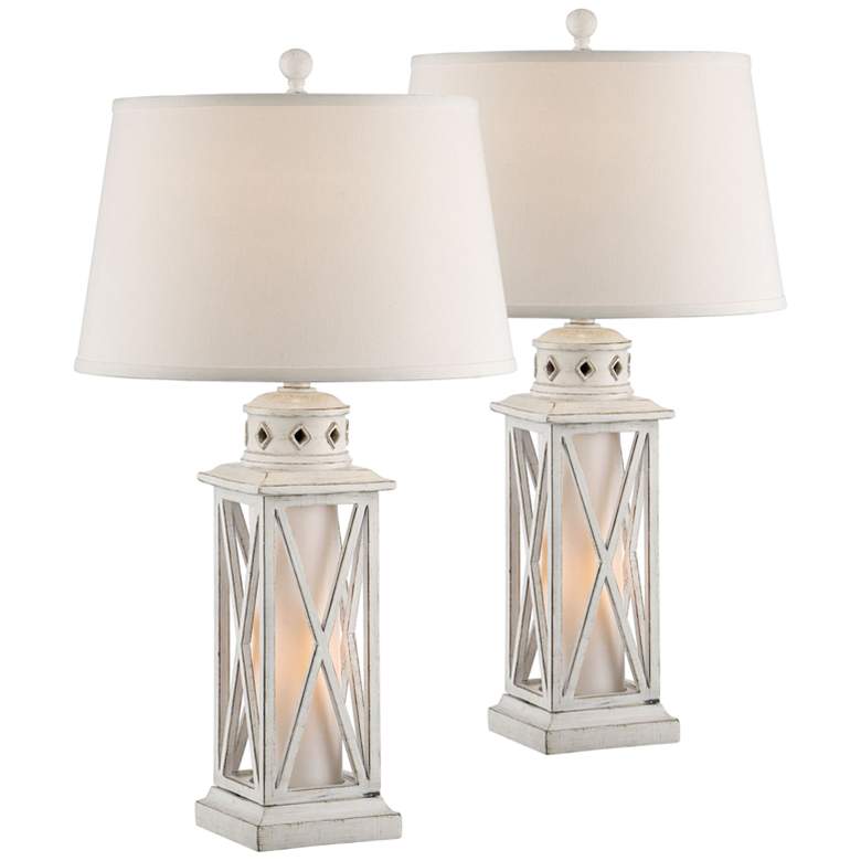 Image 1 Galveston Island White Table Lamp w/ Night Light Set of 2