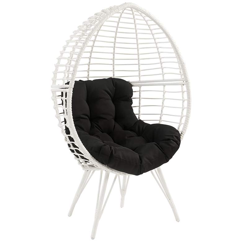 Image 2 Galzed Black Fabric and White Wicker Teardrop Patio Chair