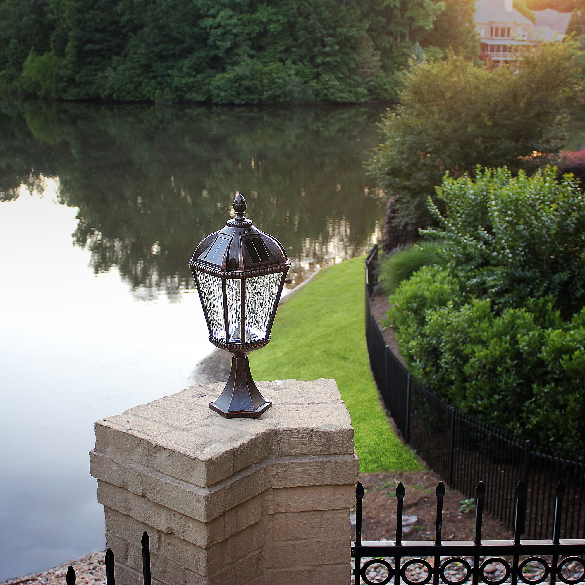 Image 5 Gama Sonic Royal Bulb 23" Brushed Bronze Solar LED Pier Mount Light more views