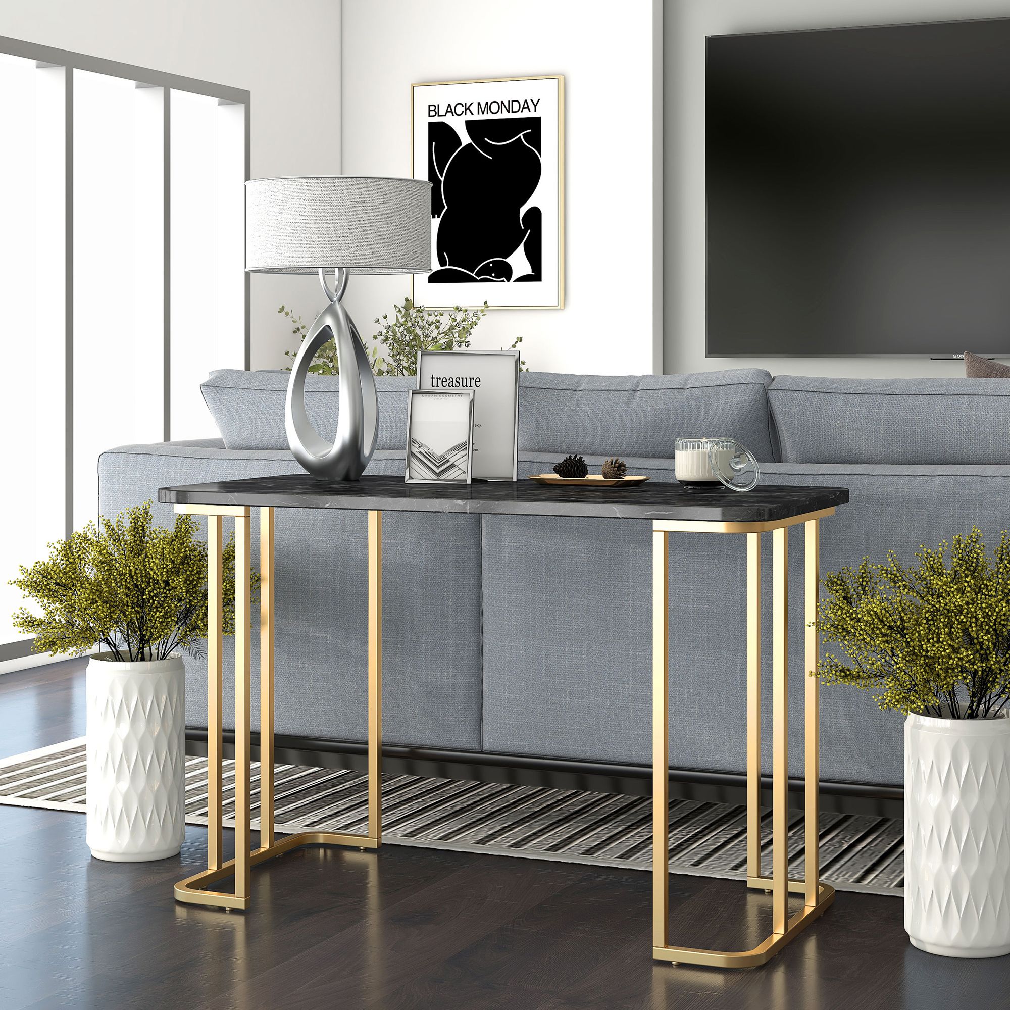 Gambeza 47 1/4" Wide Black Gold Rectangular Console Table