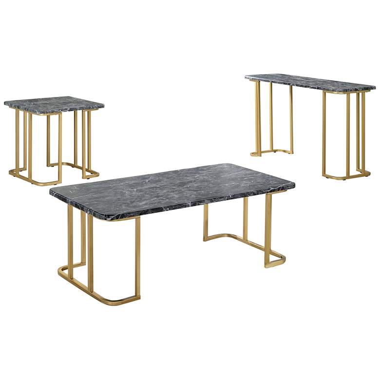 Image 2 Gambeza Black Gold 3-Piece Coffee Table Set