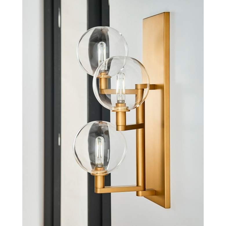 Image 3 Gambit 17 1/2" High Aged Brass 3-Light LED Wall Sconce more views