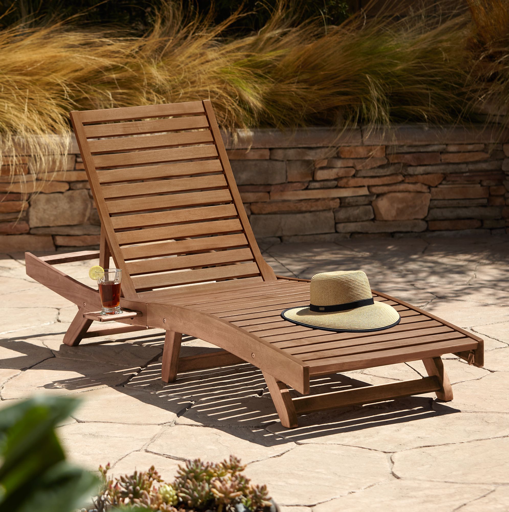 Gambo Natural Wood Adjustable Outdoor Lounger Chair