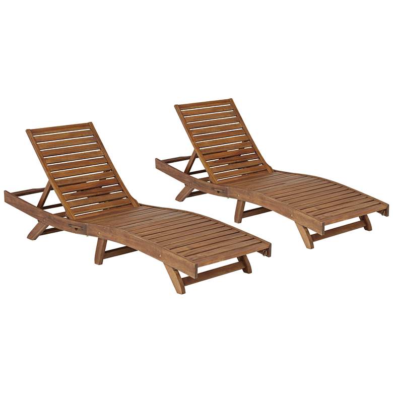 Image 1 Gambo Natural Wood Adjustable Outdoor Lounger Chairs Set of 2
