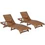 Gambo Natural Wood Adjustable Outdoor Lounger Chairs Set of 2