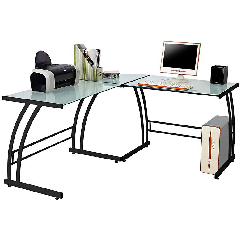 Image 1 Gamma 55 1/4 inch Wide Modern Black Metal and Glass Work Station
