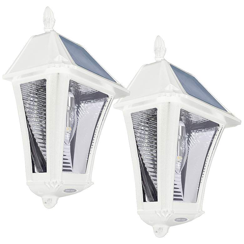 Image 1 Gamma Sonic Baytown II 15" High White LED Solar Wall Lights Set of 2