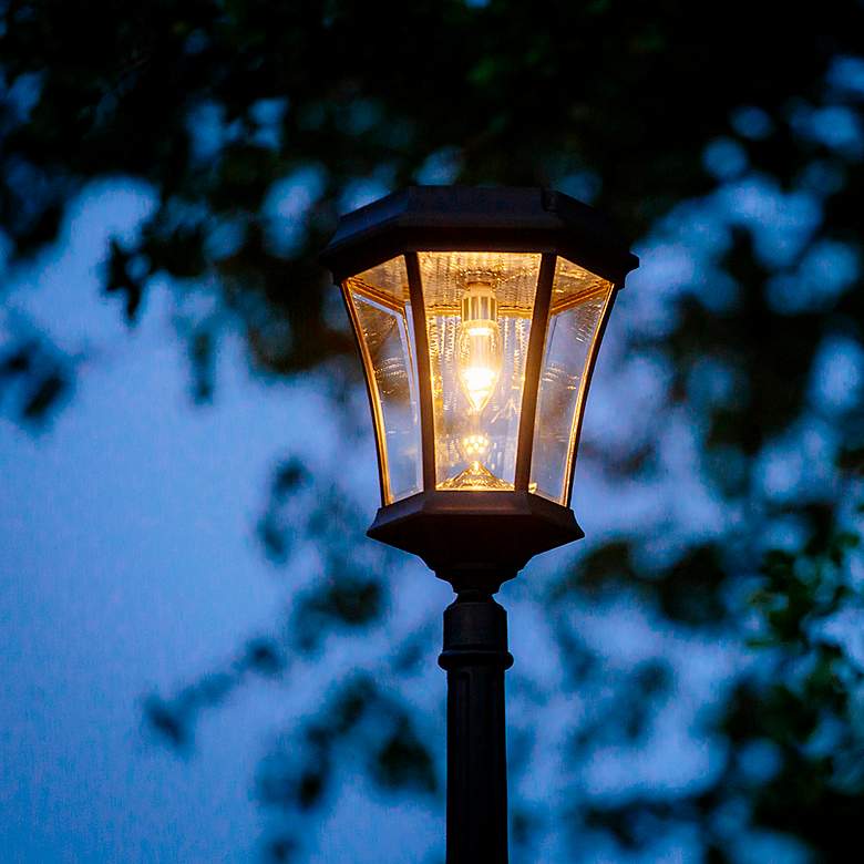 Image 3 Gamma Sonic Victorian 90" High Black Solar LED Post Light with Base more views